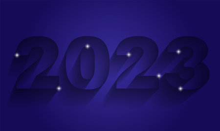 2023 banner for website. Happy new year card with blue numbers and stars