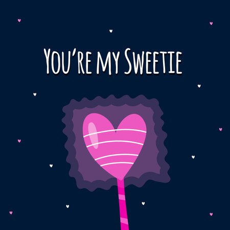 Valentines day romantic postcard with pink sweet hand drawn candy with handwritten love messageのイラスト素材