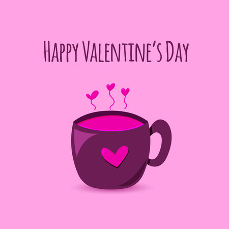 Happy Valentine's day vector greeting card with hand drawn cup and heartsのイラスト素材