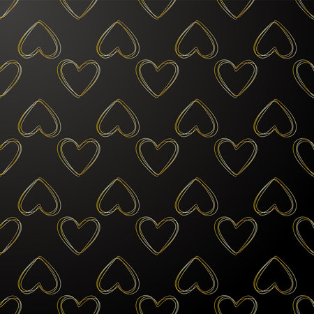 Greeting card with Luxury golden hand drawn hearts on black background for Valentines Day. Black invitationのイラスト素材