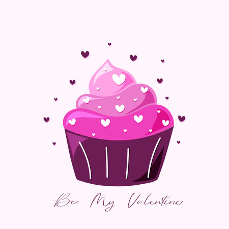 Cupcake with pink frosting and hearts. vector illustration.のイラスト素材