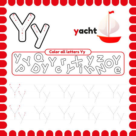 Alphabet Tracing Worksheet with letters. Writing practice letter Y. Educational game for kids. Activities and Exercises for preschool and kindergarten. ABC printable pages.のイラスト素材