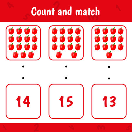 Counting educational children game of peppers. How many vegetables. Kids activity worksheet. Learning mathematicsのイラスト素材