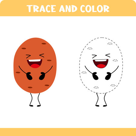 Potato. Trace the line game for kids. Educational activity worksheets.のイラスト素材