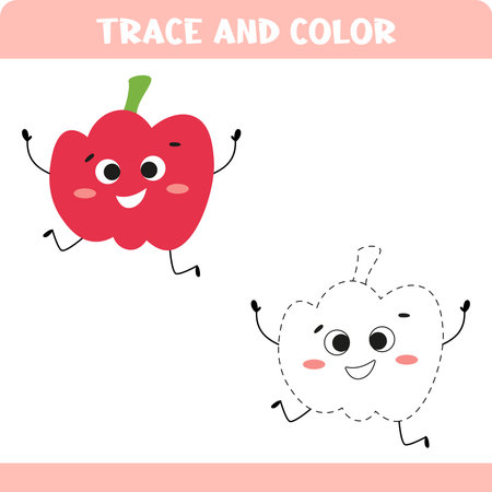 Pepper. Trace the line game for kids. Educational activity worksheets.のイラスト素材