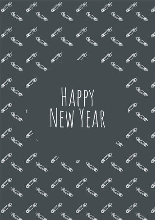 Hand drawn vector postacrd for new year with seamless backgroung with lineart sweets.のイラスト素材