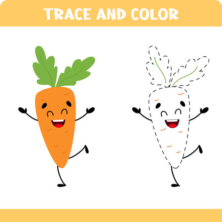 Trace and color activity pages for preschool kids. Handwriting practice for children. Carrot&#xA;のイラスト素材