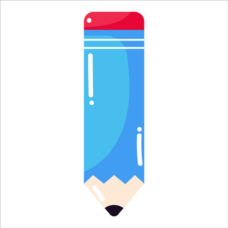 Cartoon blue pencil with eraser School supplies. Doodle style. Vector illustrationのイラスト素材