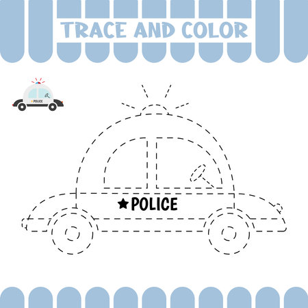 Tracing educational page for kids. Trace police. Handwriting practice activity worksheet for preschoolers.のイラスト素材