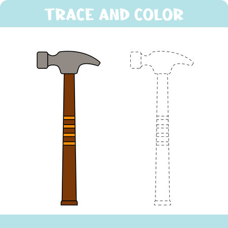 Activity worksheet with trace and color educational game for kids.  Handwriting practice for preschoolers.  Coloring page for children. Tracing axeのイラスト素材