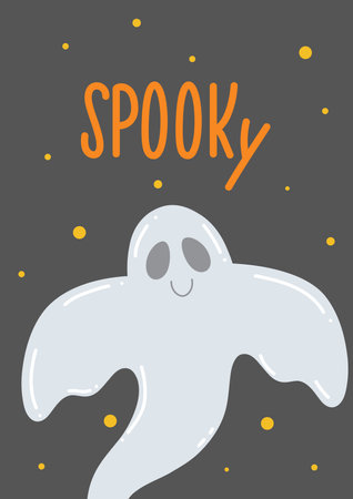 Party halloween postcard for kids. Happy halloween invitation. Spooky. Cute funny ghost for children partyのイラスト素材