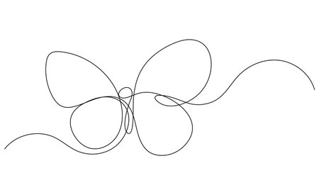 Continuous one line drawing of butterfly. Delicate simple linear logo. Lineart vector illustrationのイラスト素材