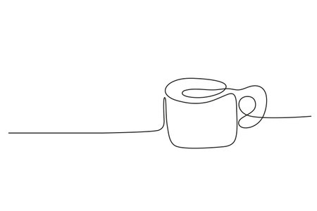 Continuous one line drawing of cup of tea or coffee. Simple linear hot drink vector. Modern line art logo for coffee&#xA;のイラスト素材