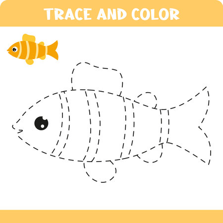 Trace the fish handwriting practice for kids. Educational activity worksheets.のイラスト素材
