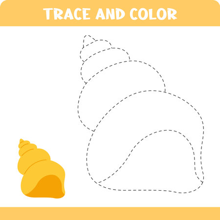 Trace and color game for kids. Activity worksheet. Outline dashed Shellのイラスト素材