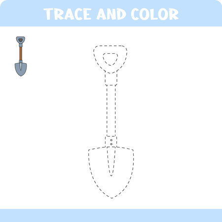 Trace and color educational worksheet for kids. Tracing shovel. Activity color pages&#xD;のイラスト素材