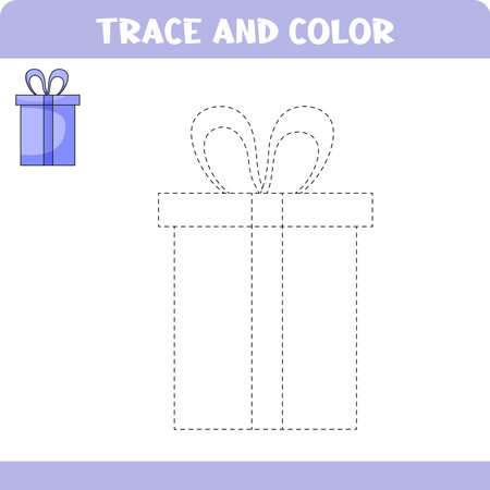 Trace and color educational worksheet for kids. Tracing gift box. Activity color pages&#xD;のイラスト素材