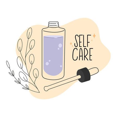 Glass dropper bottle with cosmetic oil serum for skin care. Face skin routine. Vector&#xA;のイラスト素材