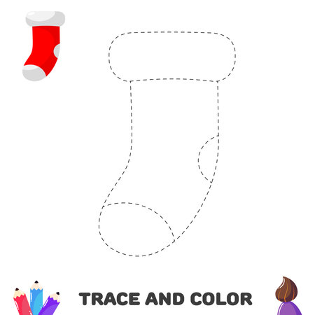 Trace and color page with socks. Educational sheet for kids. Handwriting practiceのイラスト素材