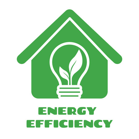 Energy efficiency icon with green house and lightbulb with green leaves inside. Eco conceptのイラスト素材