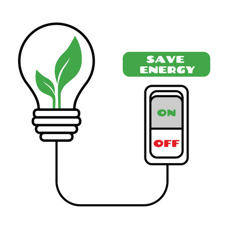 Turning off switch for energy saving. Save energy concept. Press electric button. Vector&#xA;のイラスト素材