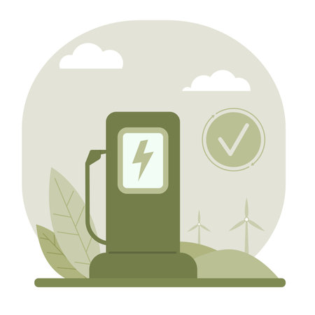 Green eco charge station. Flat vector illustration. Power iconのイラスト素材