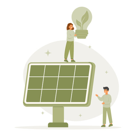 Save the earth concept. Eco friendly. Green energy from solar panels. Vectorのイラスト素材