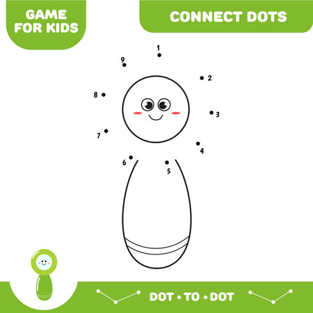 Magnifying glass character. Connect dots for kids. Dot to dot educational game. Activity worksheet. Vector Illustration.のイラスト素材