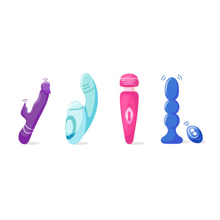 Set of sex toys. Collection of vibrators, toys for adults. Sex shop itemsのイラスト素材