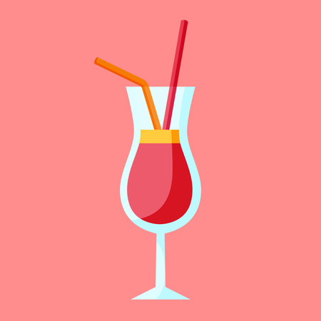 Cosmopolitan cocktail in glass decorated with two straws. Summer fresh drink. Alcoholic beverageのイラスト素材