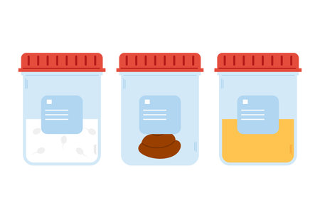 Laboratory analysis set. Urine, semen, feces samples in plastic containers. Medical check up
のイラスト素材