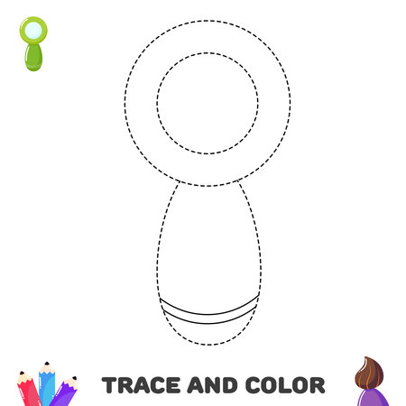 Trace and color magnifying glass. Educational worksheet for kids with school supplyのイラスト素材