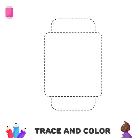 Trace and color eraser. Handwriting practice for kids. School suppliesのイラスト素材