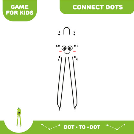 Dot to dot divider, drawing compass, educational game for preschool kids. Activity worksheetのイラスト素材