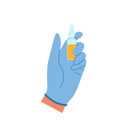 Hand holds ampoule with medicine for injection. Health care and beauty conceptのイラスト素材