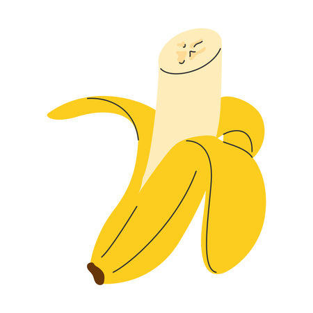 Sliced ââbanana in peel. Tropical hand drawn yellow doodle banan fruitのイラスト素材
