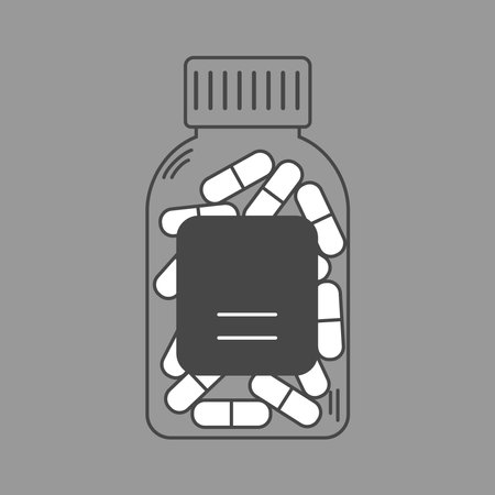 Linear medical bottle full of drugs, vitamins. Pharmacy treatment. Editable stroke&#xA;のイラスト素材