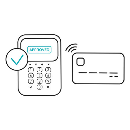POS terminal with green checkmark with approved payment by credit or debit card icon. Editable&#xD;のイラスト素材