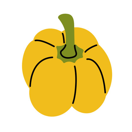 Flat vector illustration of a yellow bell pepper with a green stem on a white background&#xA;のイラスト素材