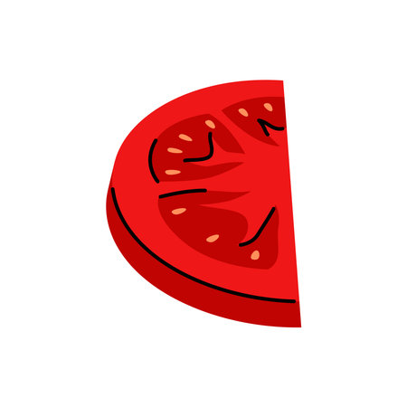 Flat design of a red tomato slice, ideal for healthy food and recipe illustrations&#xA;のイラスト素材