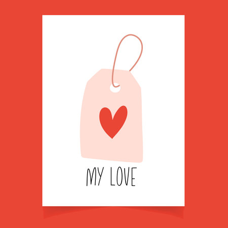 Happy Valentines day hand drawn postcard with hand written quote and clothes tagのイラスト素材