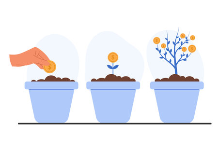 Financial growth imagery with a coin turning into a money tree. Represents investment, savings, and long term financial planning&#xA;のイラスト素材