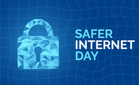 Safer Internet Day banner design template. Template for background, card with lock, poster with text inscription. Holiday concept.&#xA;のイラスト素材