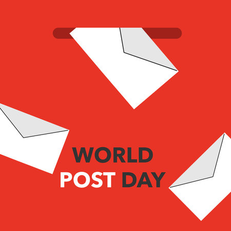 World Post Day. Red post box with envelope. October 9. Suitable for postcards, banners, greeting cards, web, social media&#xA;のイラスト素材