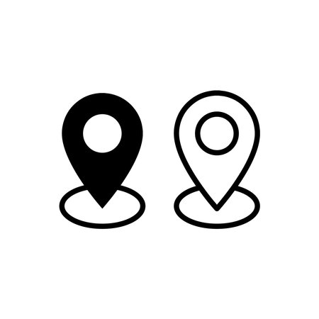 Set of black and white location pin icon. Editable stroke. Address symbolsのイラスト素材