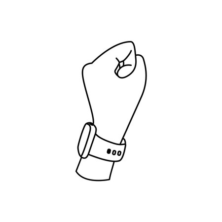Minimalist outline of a wrist with a smartwatch. Digital lifestyle, health monitoring, and smart devices
のイラスト素材