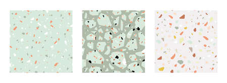 Elegant seamless vector terrazzo fashion pattern set. Modern stone floor, tile design textures....
