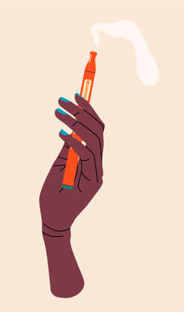 Hand holding vape, colorful illustration. Electronic cigarettes and vape concept. Modern vector...