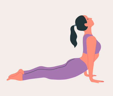 Woman wearing sportswear doing Yoga. Young slim girl doing yoga. Hand drawn colored Vector illustration. weight loss. Health care and lifestyle concept. female yoga.のイラスト素材