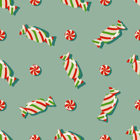 Christmas striped candies seamless pattern. Retro trendy horizontal seamless pattern design. Minimalistic pastel pattern for gift wrap, stationery, textiles and posters. Winterのイラスト素材